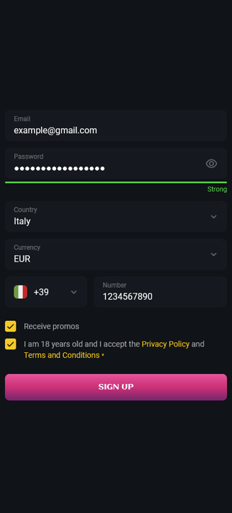 Processo di registrazione di Spinsup su smartphone Processo di registrazione di Spinsup su smartphone